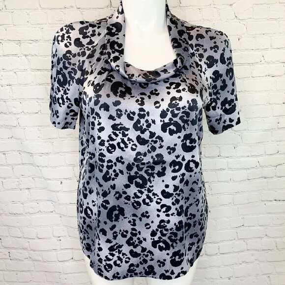 JM Collection Tops - JM COLLECTION SILKY GRAY LEOPARD COWL NECK TOP 16